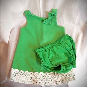 Janie and Jack Bright Green Dress with Matching Bloomers